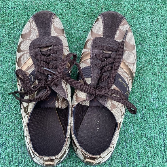AUTHENTIC COACH JAYME SNEAKERS BROWN & GOLD SIGNATURE SHOE SUEDE & CANVAS 6.5 - Picture 9 of 13